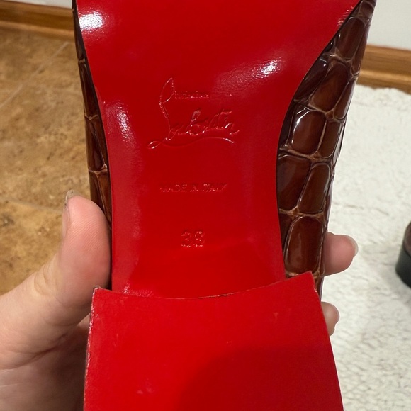 New Christian Louboutin Mj Croc Embossed Loafer 50 Block Heel Acajou Sz 38 US 8 - Picture 11 of 13